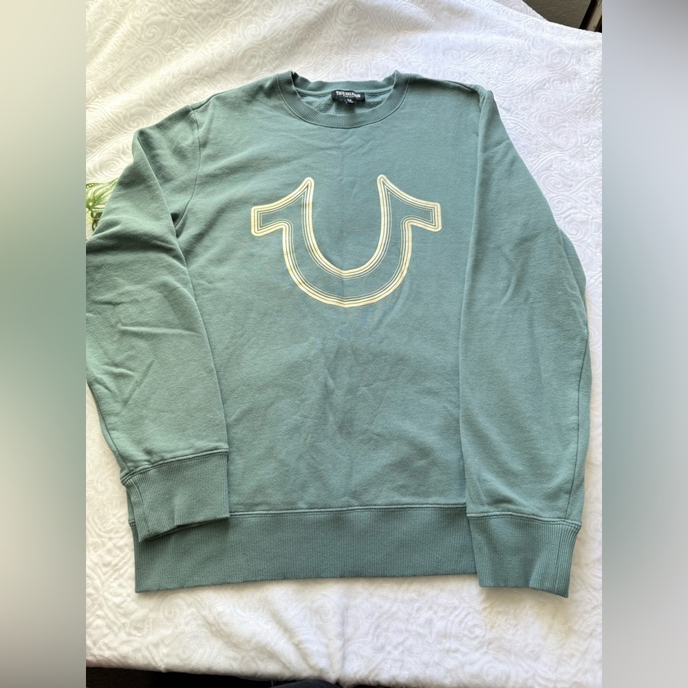 True Religion Green Crewneck Logo Sweatshirt Pullover Size M - Picture 2 of 14